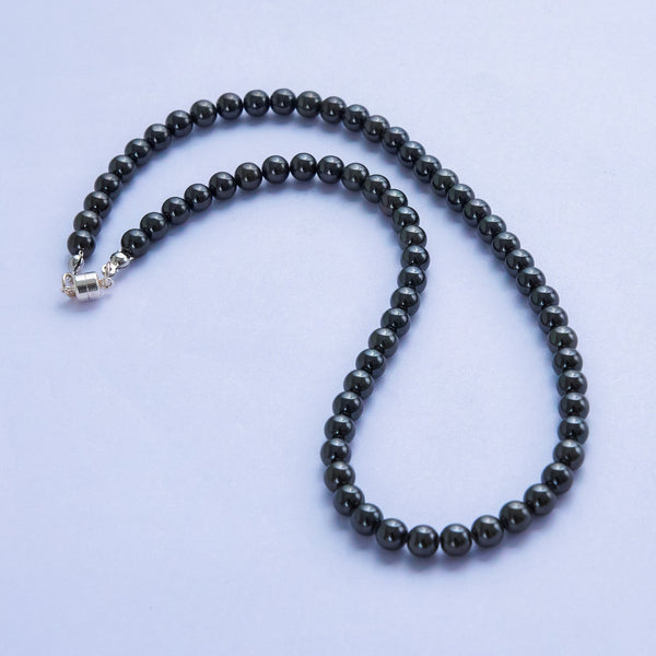 6mm Black Zirconium bead Necklace with Silver Magnetic buckle DIY